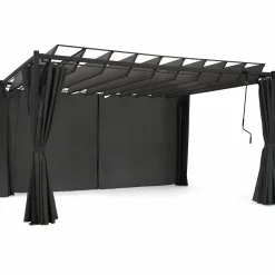 Pergola lames orientables avec 4 rideaux gris 3x4 M*IDMarket Discount