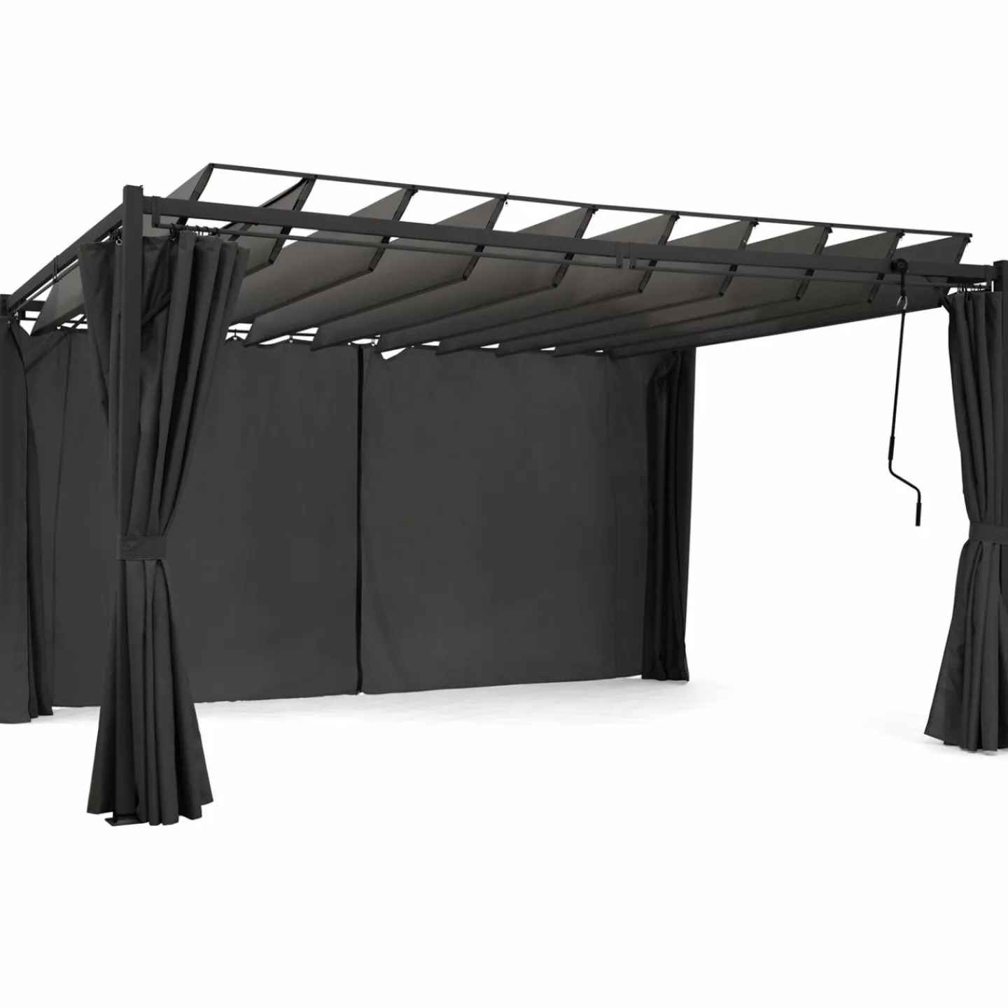 Pergola lames orientables avec 4 rideaux gris 3x4 M*IDMarket Discount
