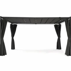 Pergola lames orientables avec 4 rideaux gris 3x4 M*IDMarket Discount
