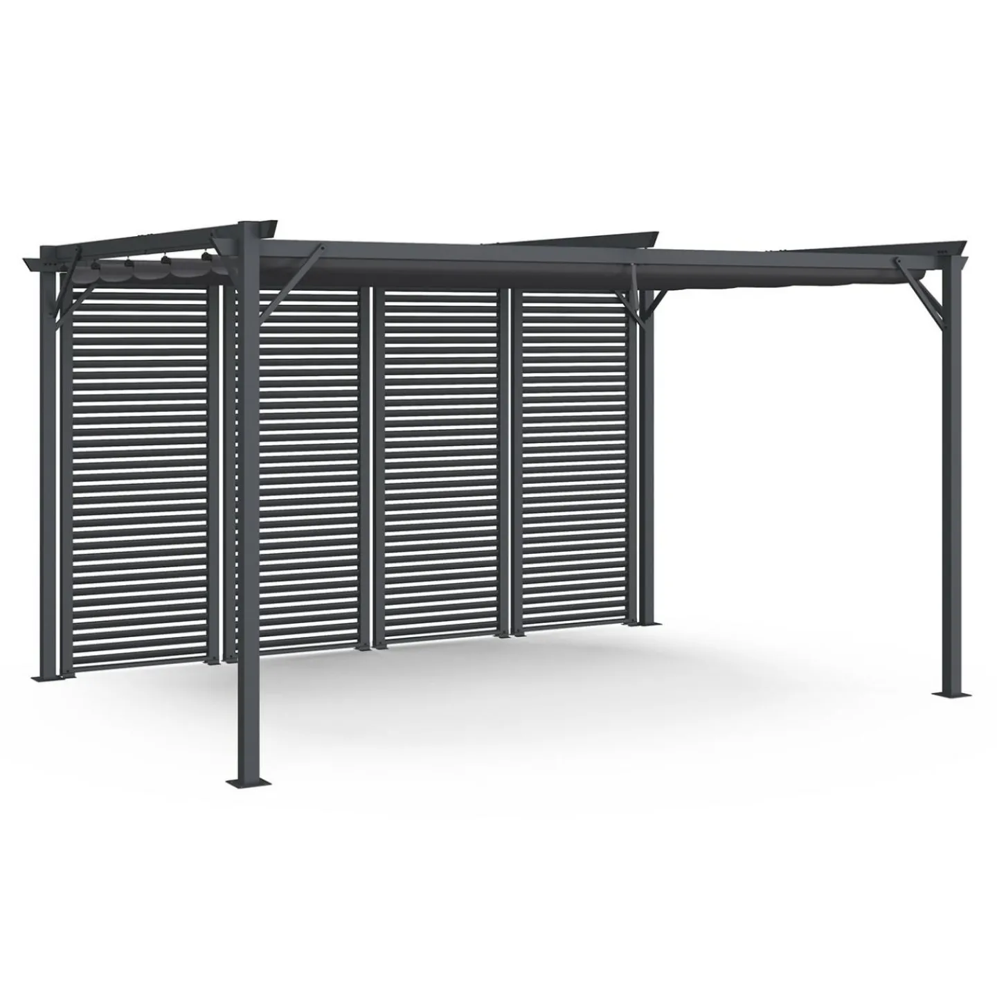Pergola persienne 3x4M gris anthracite avec toit rétractable et 4 pans modulables*IDMarket New