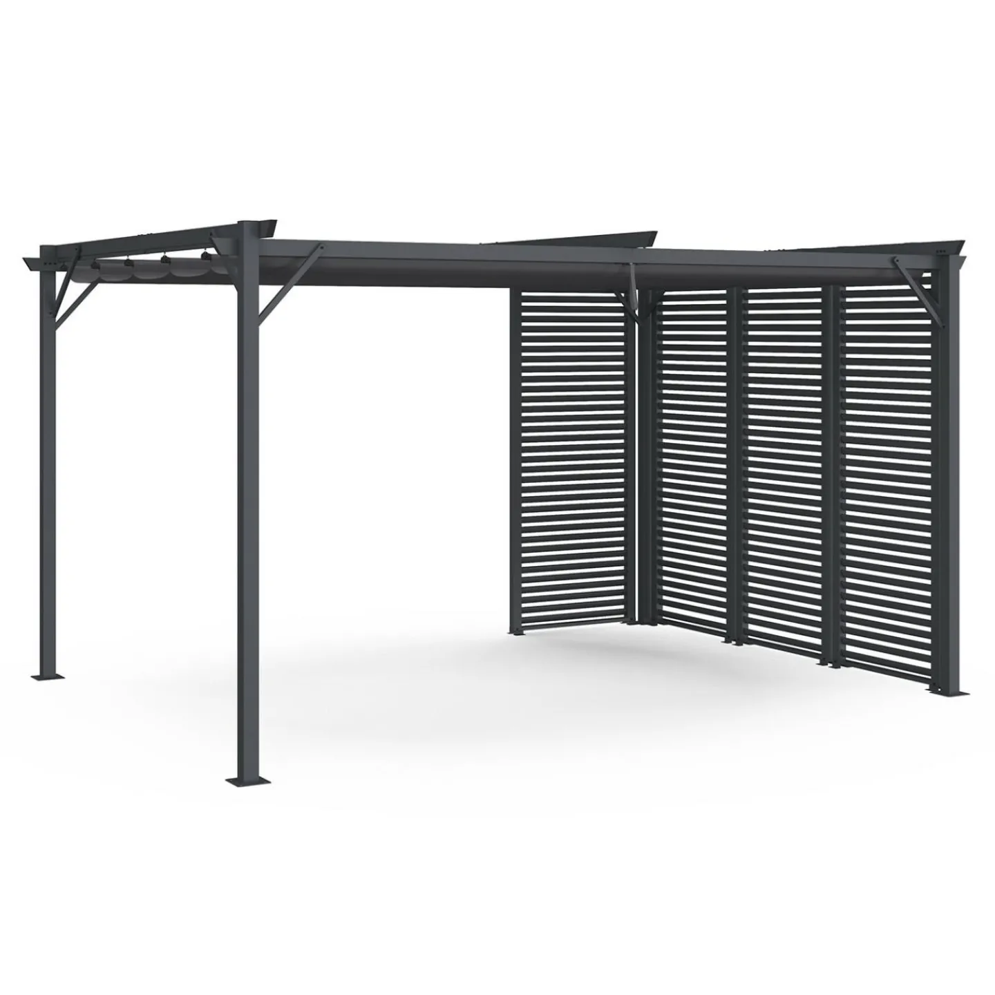 Pergola persienne 3x4M gris anthracite avec toit rétractable et 4 pans modulables*IDMarket New