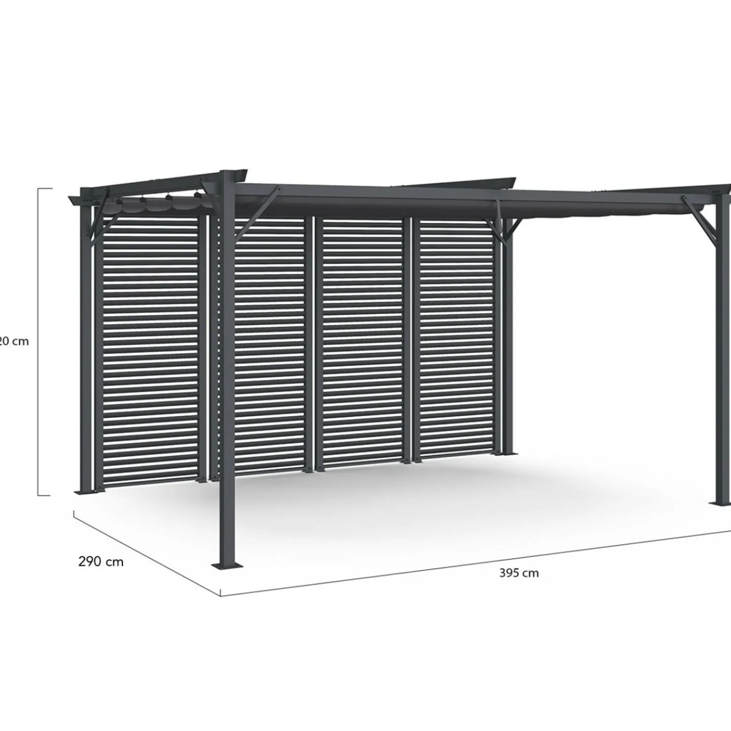 Pergola persienne 3x4M gris anthracite avec toit rétractable et 4 pans modulables*IDMarket New