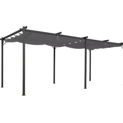 Pergola rétractable gris 6 pieds en acier 3x6 m et toile polyester*IDMarket Discount