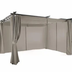 Pergola toit rétractable avec rideaux coloris taupe*IDMarket Sale