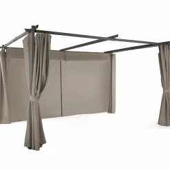 Pergola toit rétractable avec rideaux coloris taupe*IDMarket Sale