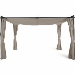 Pergola toit rétractable avec rideaux coloris taupe*IDMarket Sale