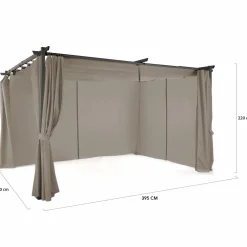 Pergola toit rétractable avec rideaux coloris taupe*IDMarket Sale