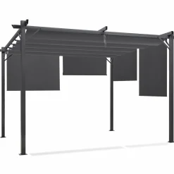 Pergola toit rétractable gris et stores enrouleurs*IDMarket New