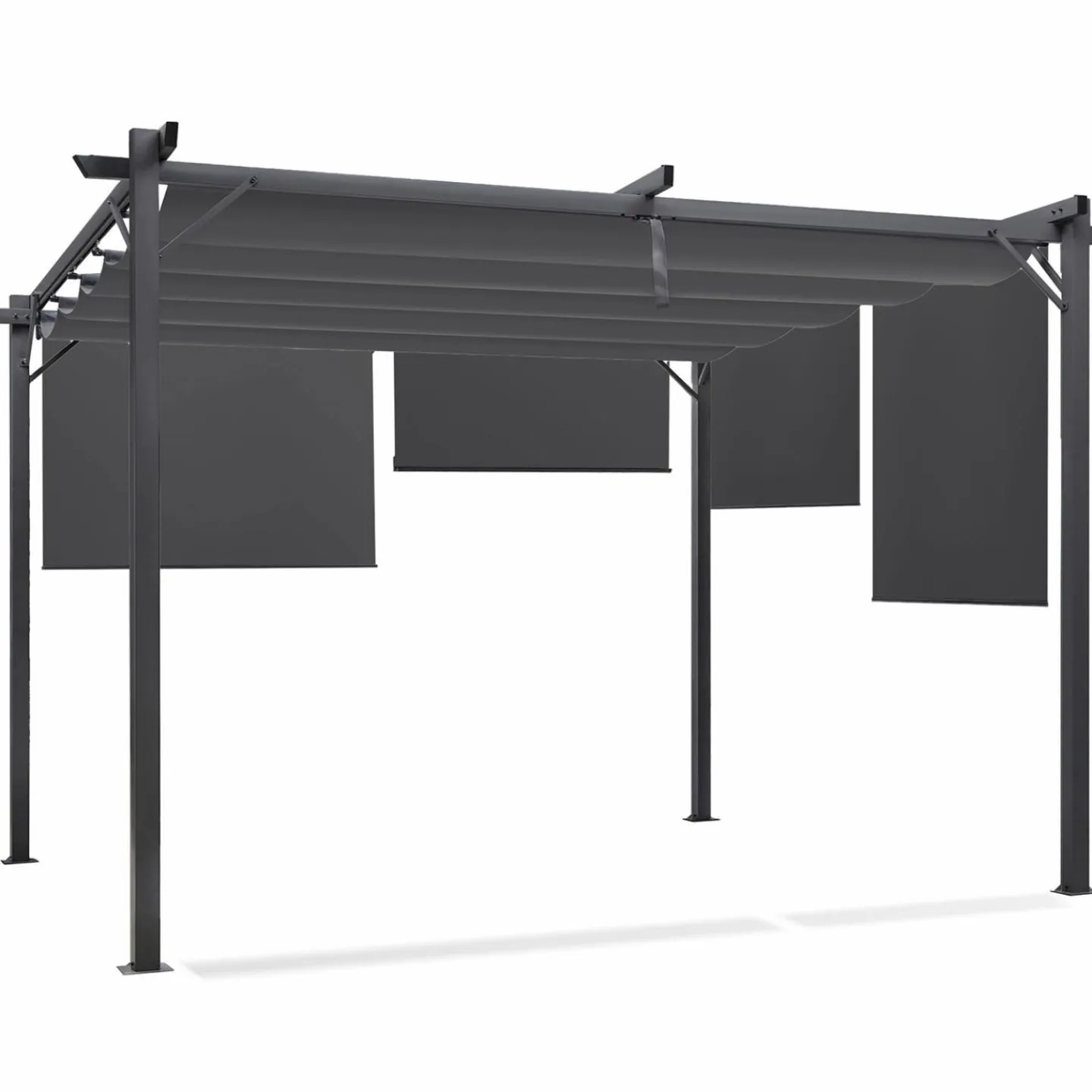 Pergola toit rétractable gris et stores enrouleurs*IDMarket New