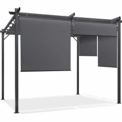 Pergola toit rétractable gris et stores enrouleurs*IDMarket New