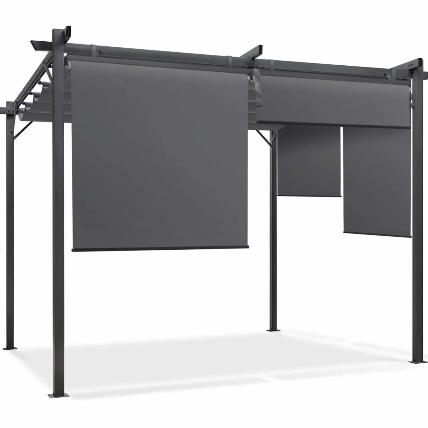 Pergola toit rétractable gris et stores enrouleurs*IDMarket New
