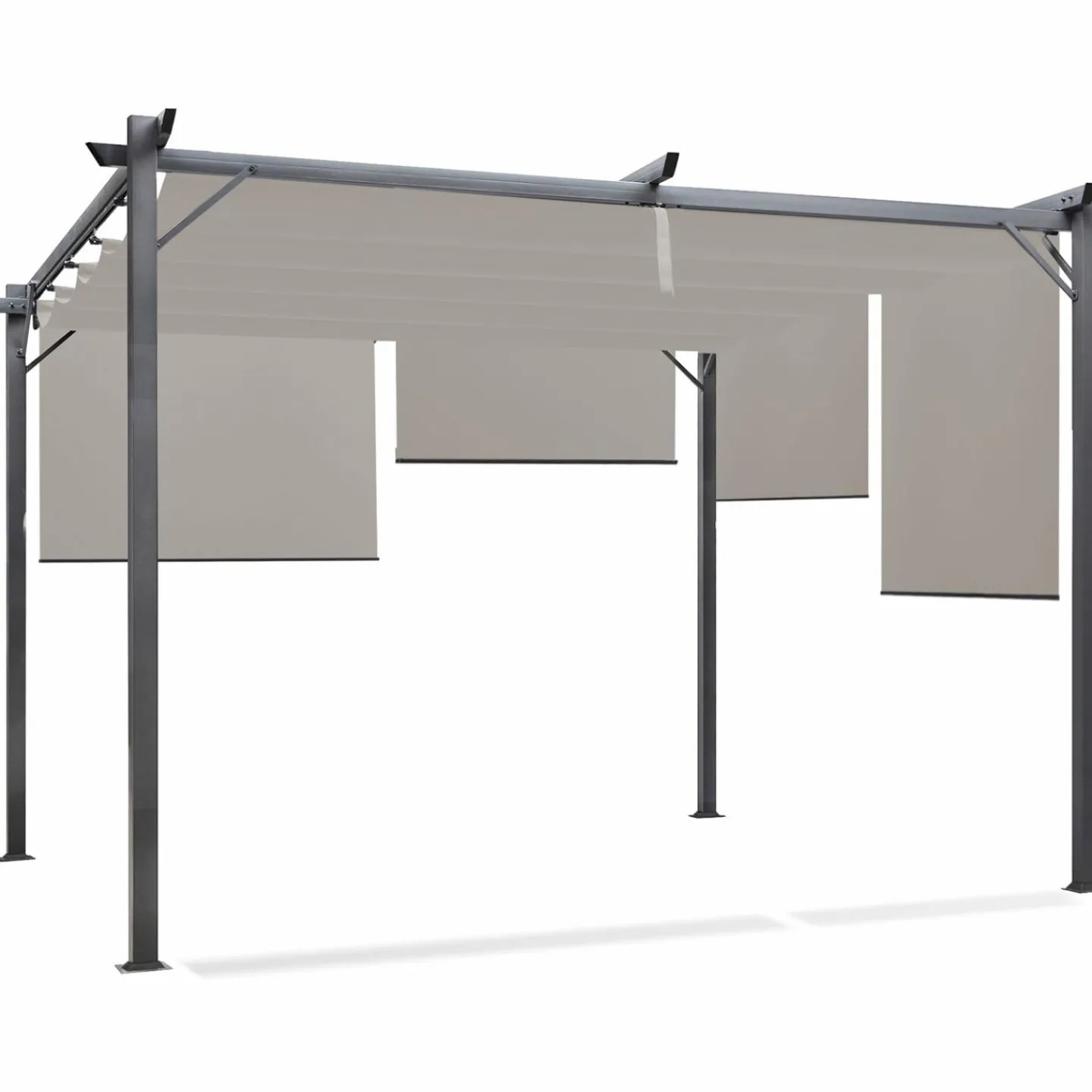 Pergola toit rétractable taupe et stores enrouleurs*IDMarket Online