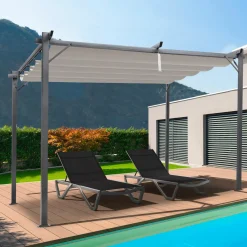 Pergola toit rétractable taupe et stores enrouleurs*IDMarket Online