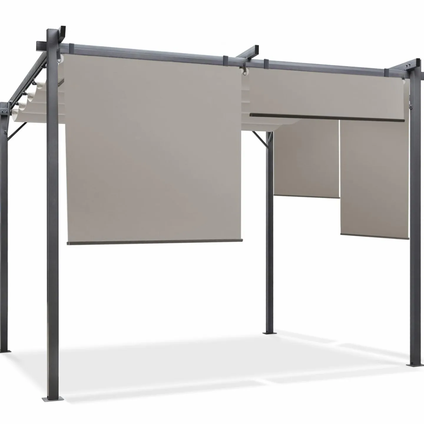 Pergola toit rétractable taupe et stores enrouleurs*IDMarket Online
