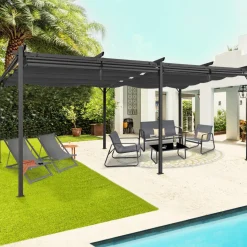 Pergola toit rétractable 3x6m gris anthracite et stores enrouleurs*IDMarket Best