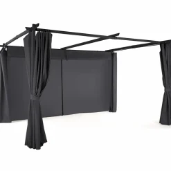 Pergola toit rétractable 3x4m gris avec 4 rideaux*IDMarket Sale