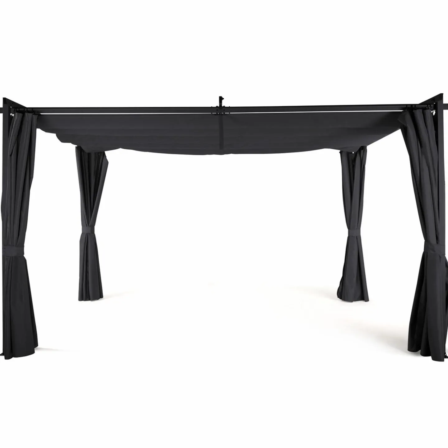 Pergola toit rétractable 3x4m gris avec 4 rideaux*IDMarket Sale