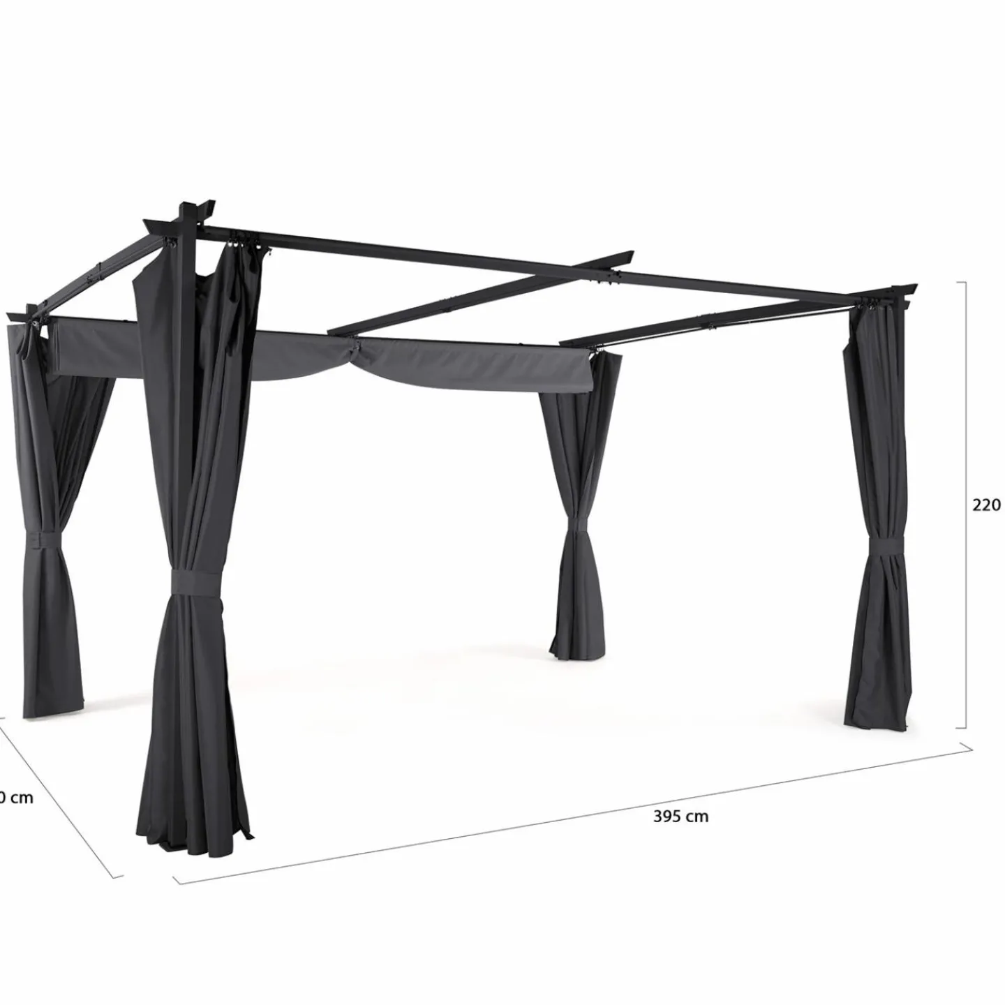 Pergola toit rétractable 3x4m gris avec 4 rideaux*IDMarket Sale