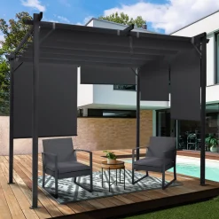 Pergola 3x3 m toit rétractable gris anthracite et stores enrouleurs*IDMarket Best