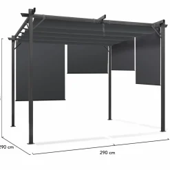 Pergola 3x3 m toit rétractable gris anthracite et stores enrouleurs*IDMarket Best