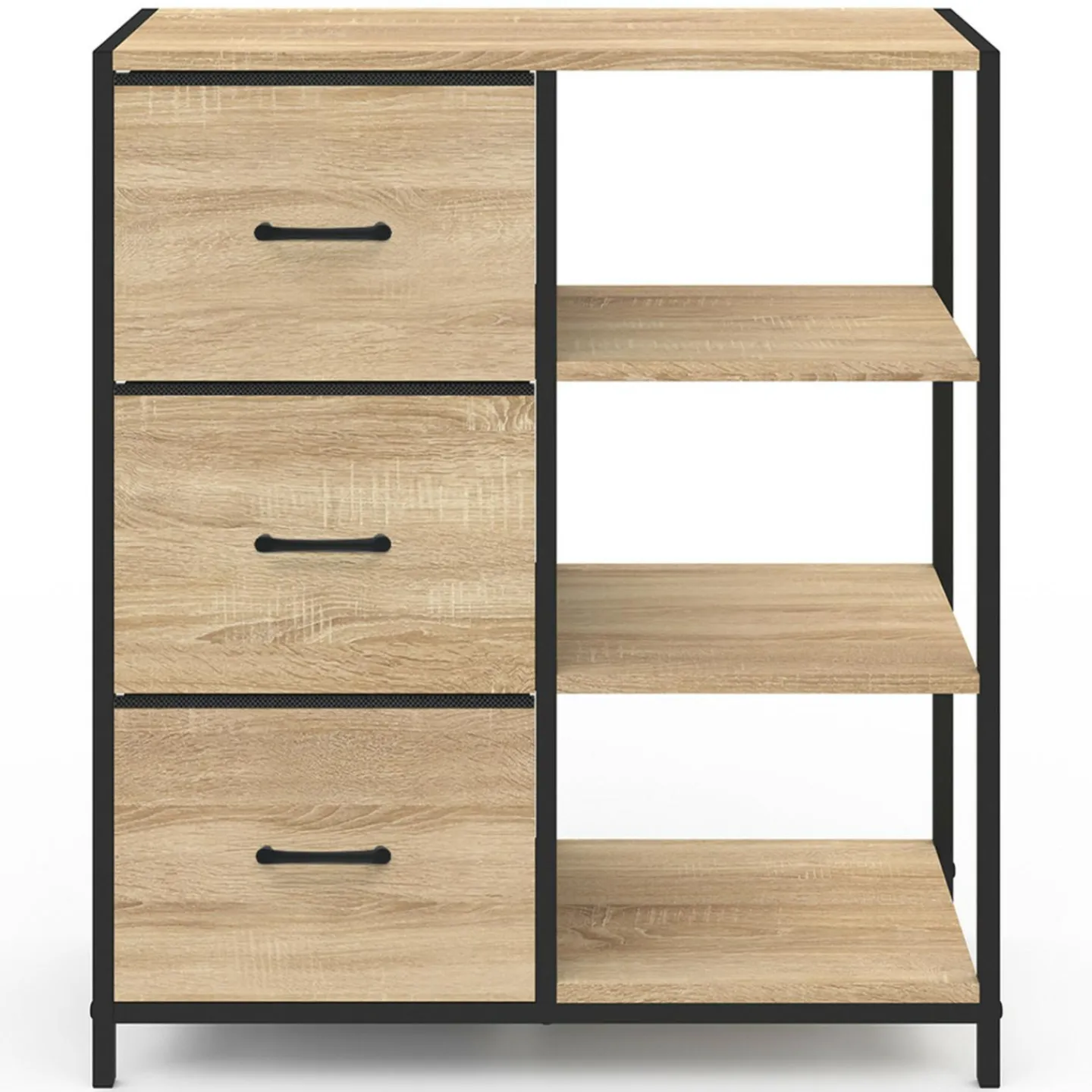 Petit buffet d’appoint industriel 3 tiroirs et étagères*IDMarket Best