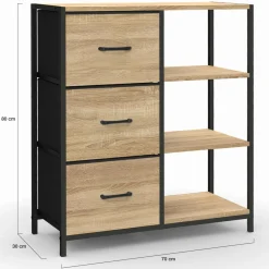 Petit buffet d’appoint industriel 3 tiroirs et étagères*IDMarket Best