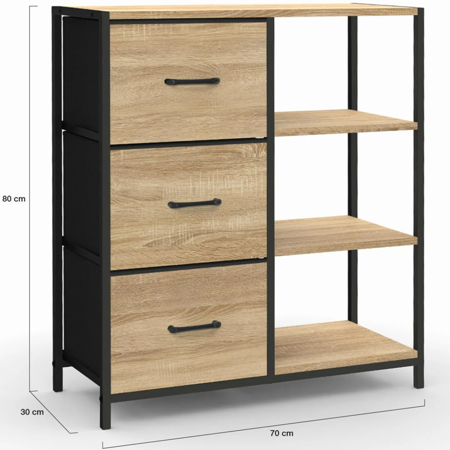 Petit buffet d’appoint industriel 3 tiroirs et étagères*IDMarket Best