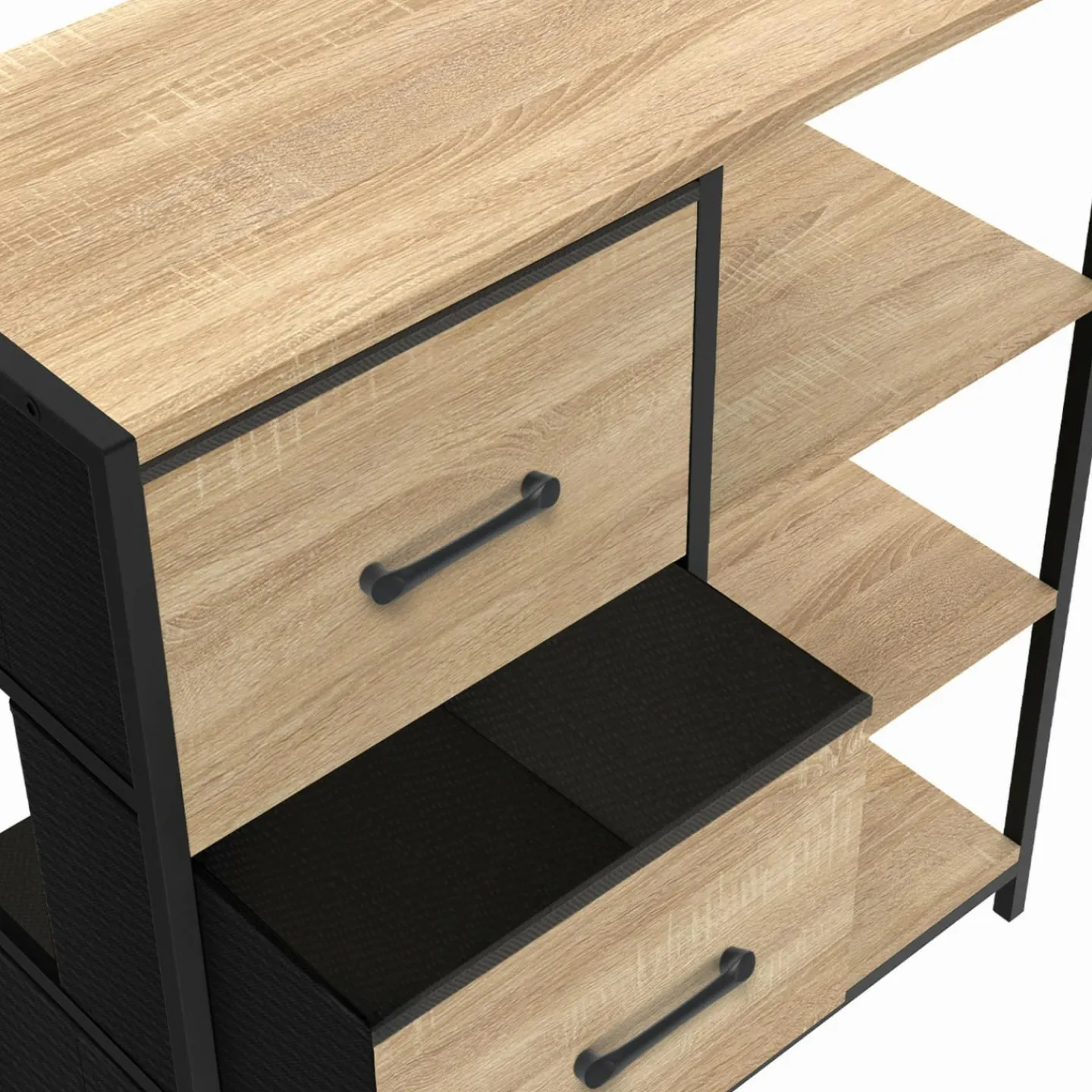 Petit buffet d’appoint industriel 3 tiroirs et étagères*IDMarket Best