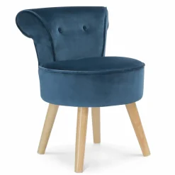 Petit fauteuil crapaud bleu en velours*IDMarket Online