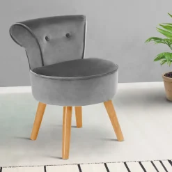 Petit fauteuil crapaud gris en velours*IDMarket