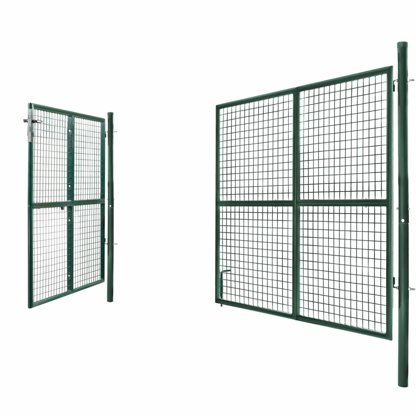 Portail battant grillagé en acier vert 3M15 x 1M50 avec serrure et poignée*IDMarket Clearance