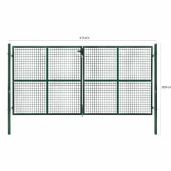 Portail battant grillagé en acier vert 3M15 x 1M50 avec serrure et poignée*IDMarket Clearance