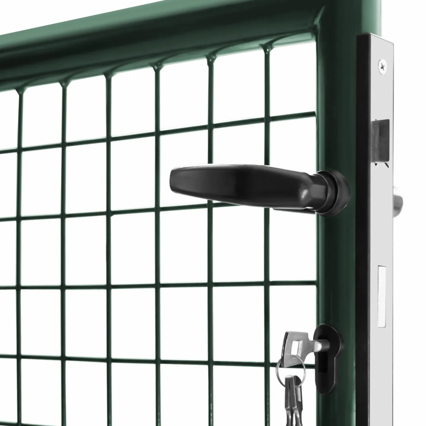 Portail battant grillagé en acier vert 3M15 x 1M50 avec serrure et poignée*IDMarket Clearance