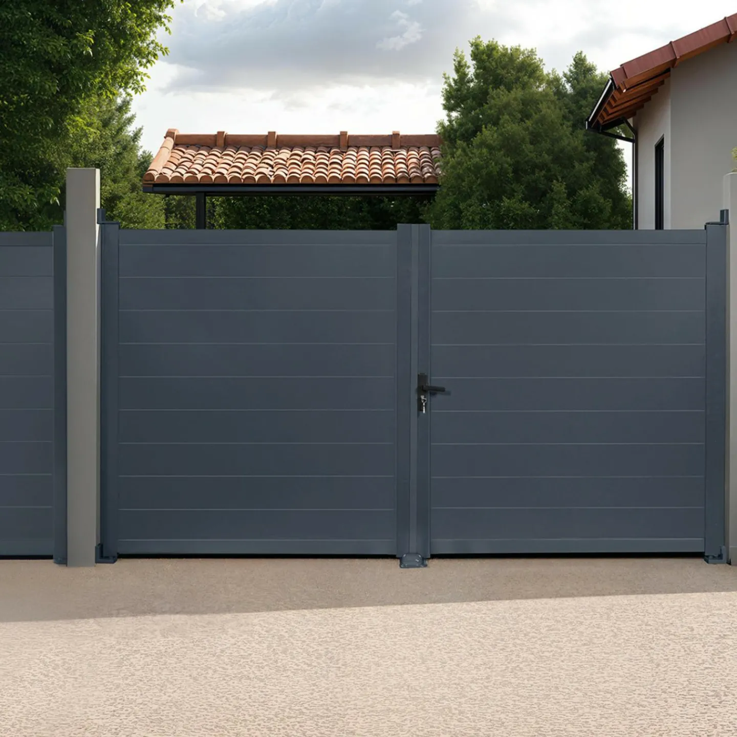 Portail battant 302x160 cm en aluminium gris anthracite*IDMarket Best