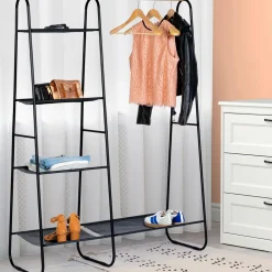 Portant vêtements en métal noir et façon bois*IDMarket Sale