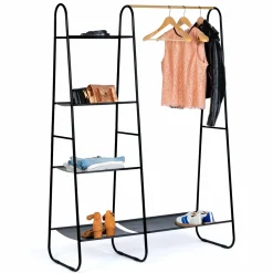 Portant vêtements en métal noir et façon bois*IDMarket Sale