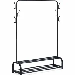 Portant vêtements en métal noir avec étagères à chaussures*IDMarket