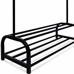 Portant vêtements en métal noir avec étagères à chaussures*IDMarket