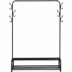 Portant vêtements en métal noir avec étagères à chaussures*IDMarket