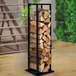 Porte bûches vertical intérieur 112 CM en métal noir*IDMarket