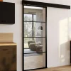 Porte coulissante vitrée en métal et MDF avec rail*IDMarket Clearance