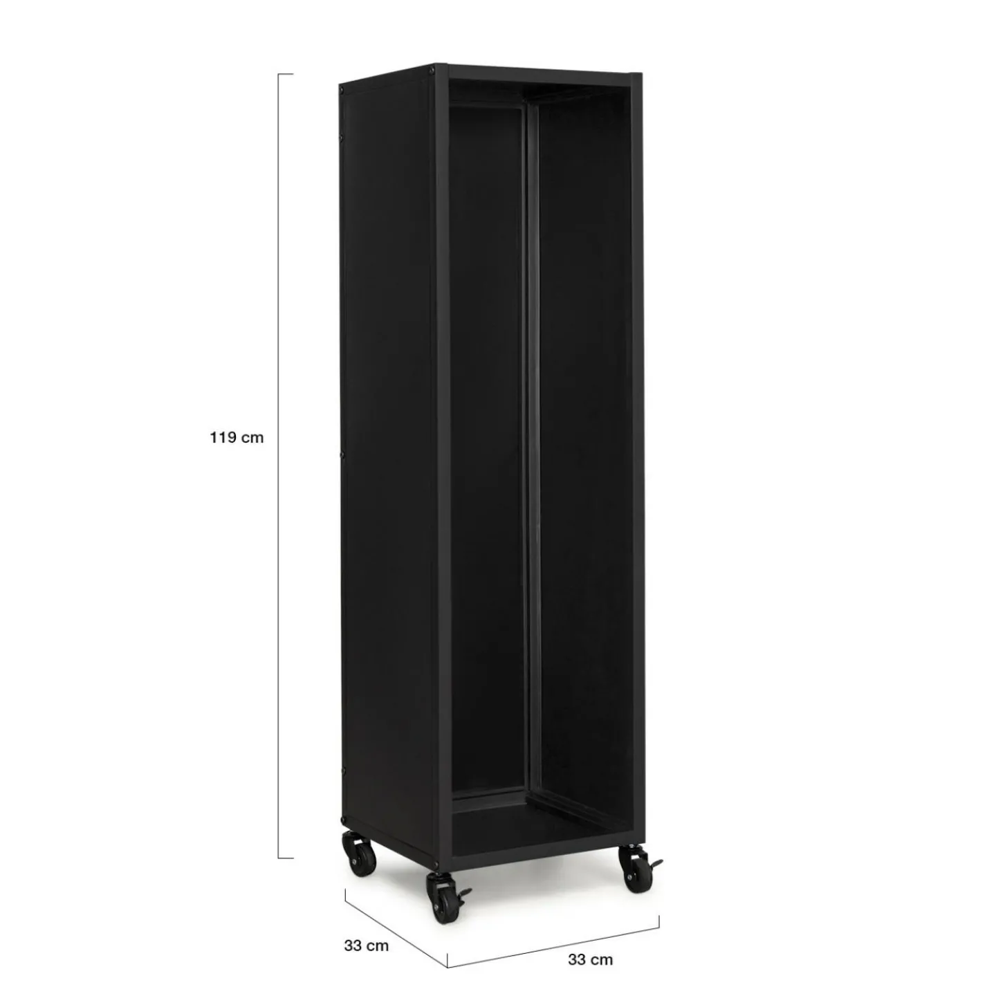 Porte-bûche intérieur 112 cm acier noir plein avec roulettes*IDMarket Sale