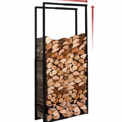 Porte-bûches intérieur modulable 65x25x150 cm en métal noir*IDMarket Outlet