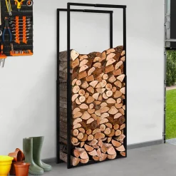Porte-bûches intérieur modulable 65x25x150 cm en métal noir*IDMarket Outlet