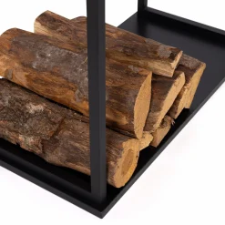 Porte-bûches intérieur vertical 33x66x112 cm en métal noir avec étagère*IDMarket Outlet