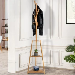 Porte-manteau bambou avec étagères d’angle*IDMarket Sale