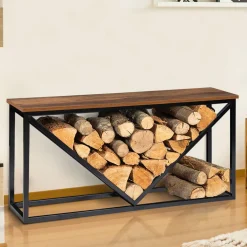 Portes bûches intérieur plateau en bois vieilli et métal noir*IDMarket Clearance