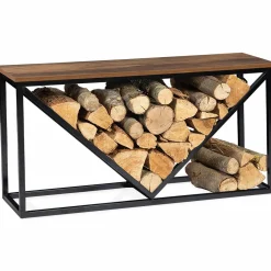 Portes bûches intérieur plateau en bois vieilli et métal noir*IDMarket Clearance