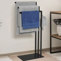 Porte-serviettes sur pied métal noir*IDMarket Clearance