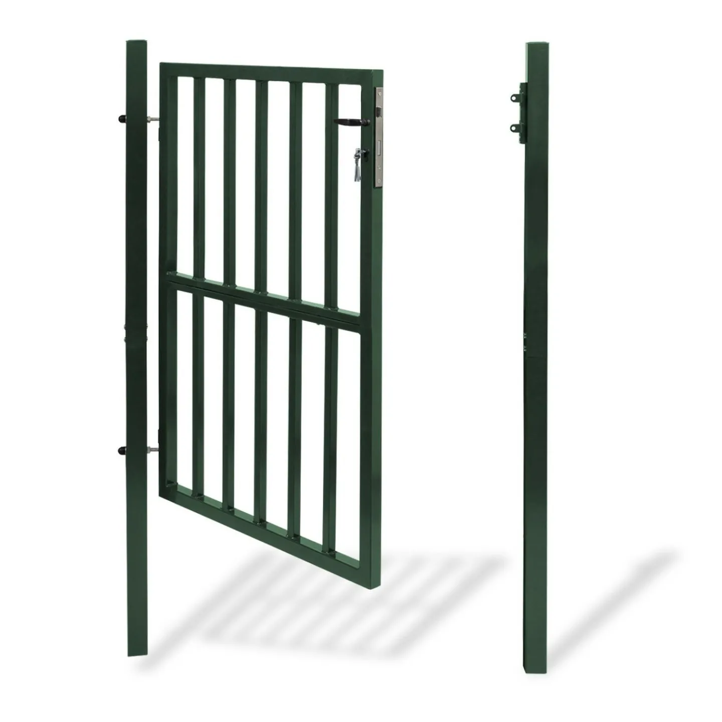 Portillon de jardin barreaudé en acier vert 105 x 125 CM avec serrure et poignée*IDMarket Discount